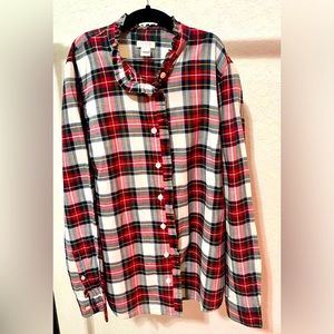 J. Crew Button Plaid Button Down with Ruffle Collar